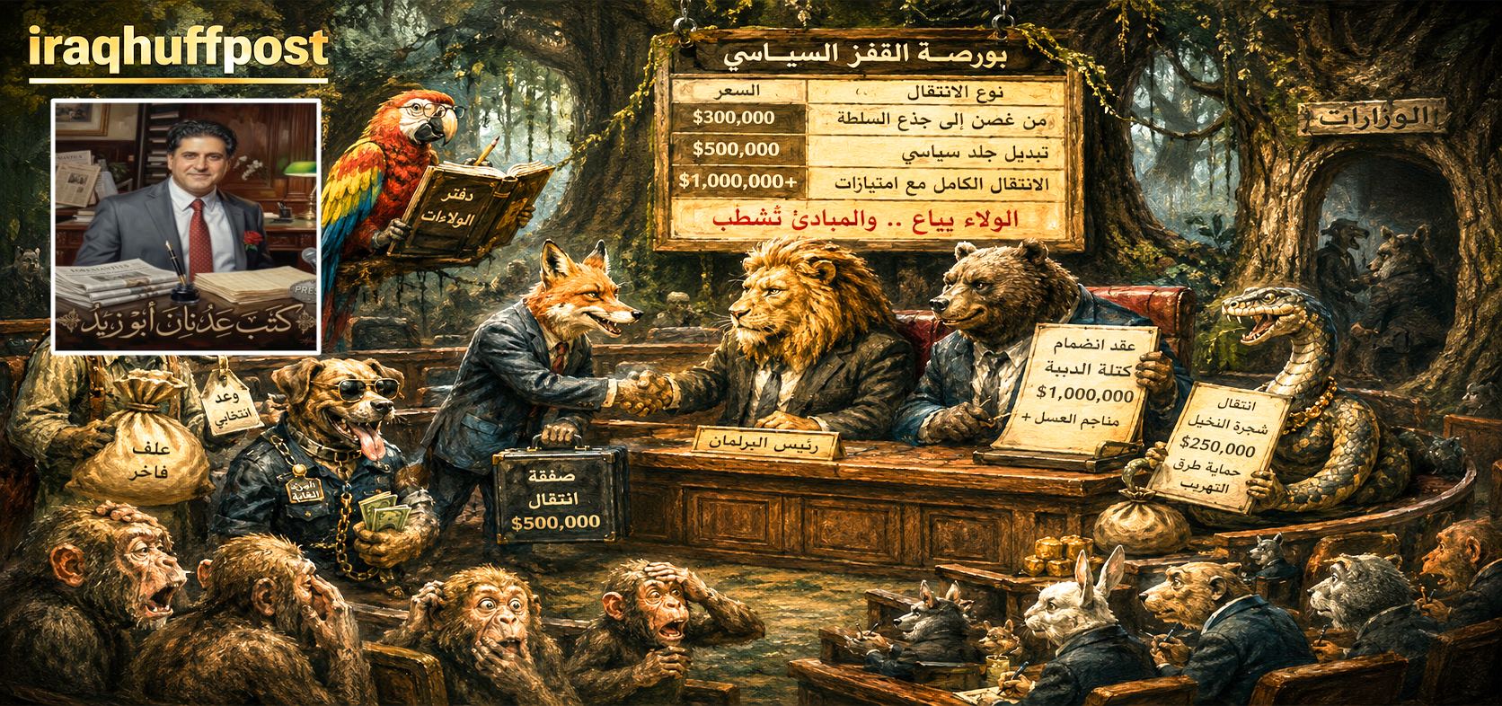الثعالب في برلمان الغابة تتقافز بين الكتل مقابل العسل والعلف والعظام اليابسة وحقائب وزارات الدجاج والبط