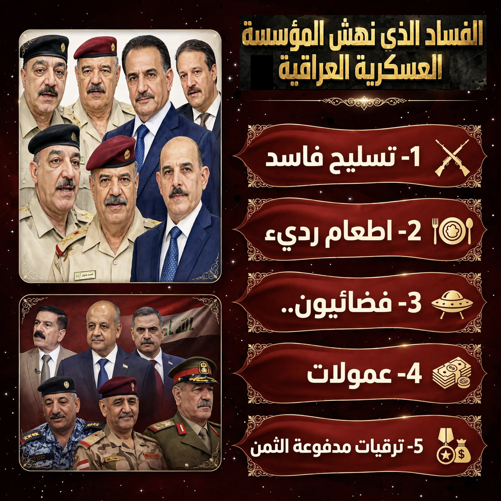 ملفات الفساد في الدفاع والجيش.. مليارات في جيوب النخبة .. تسليح متقادم.. اطعام رديء.. فضائيون.. عمولات.. ترقيات مدفوعة الثمن (الجزء الثاني)