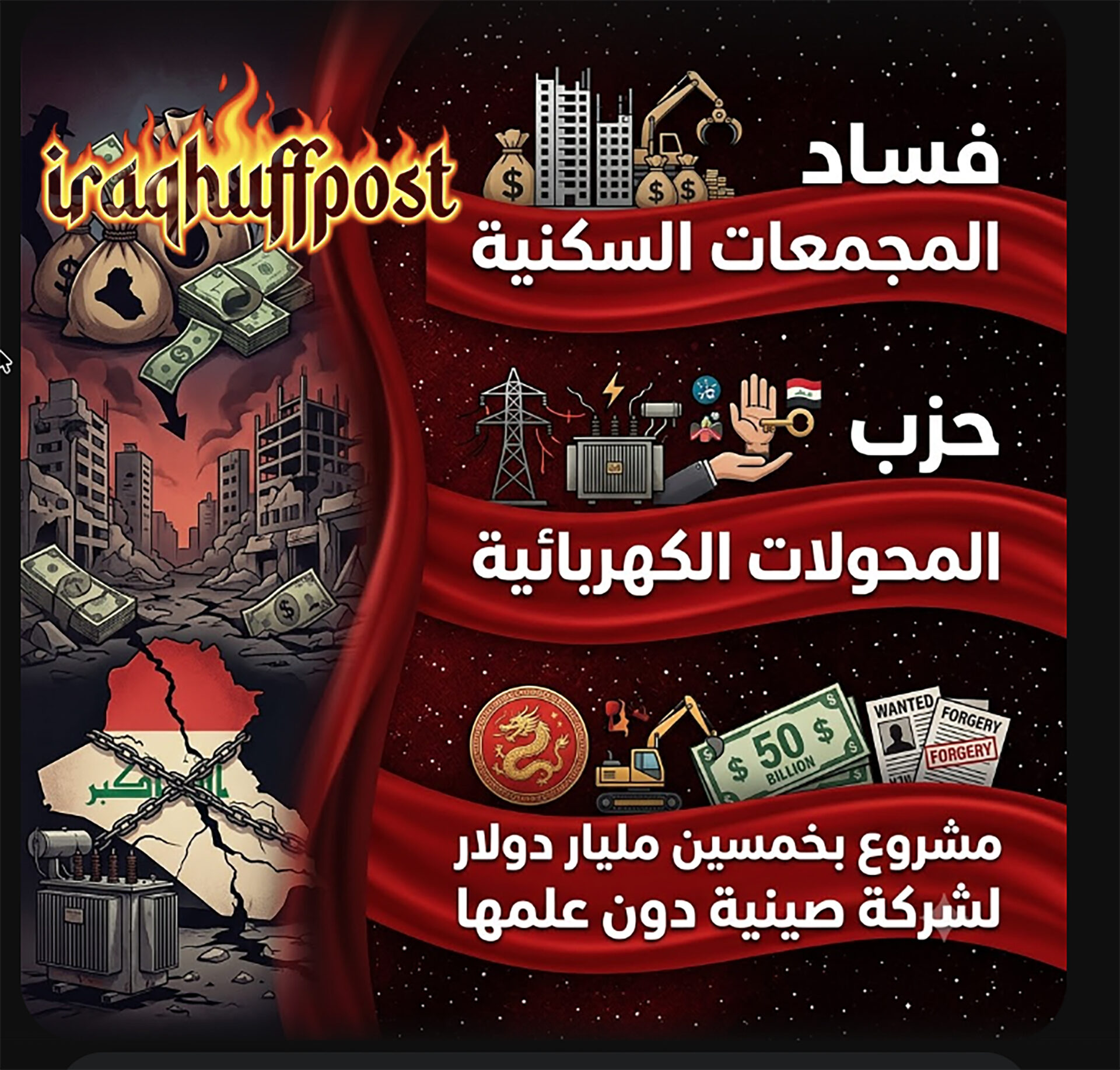 منصات التواصل: فساد المجمعات السكنية – حزب تقدم هو حزب المحولات الكهربائية – مشروع بخمسين مليار دولار لشركة صينية دون علمها